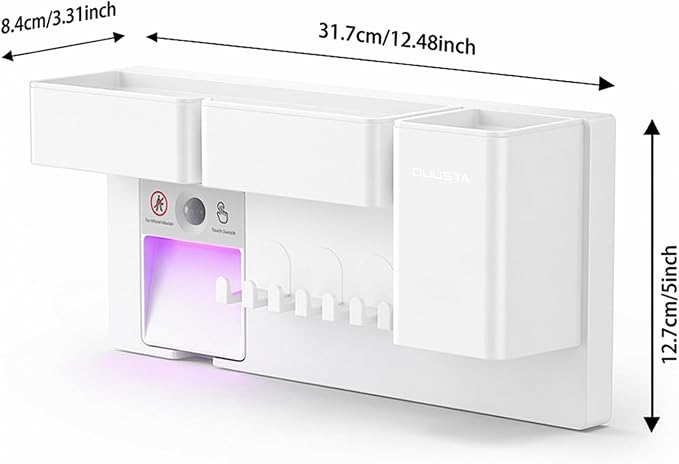 Toothbrush Holders for Bathrooms Toothbrush Holders Wall Mounted with Magnetic Night Light-4 Toothbrush Slots, 3 Independent Storage Compartments Bathroom Decor All-in-One Organizers Accessories White