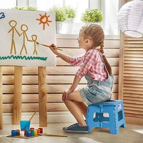 Dyforce Kids Step Stool 9 Inch, 300lbs Folding Step Stool for Toddler | Step stool for Blue,Anti-slip Heavy Duty with Handle, Lightweight Foldable Foot Stool for Bathroom Kitchen Bedroom Outdoor