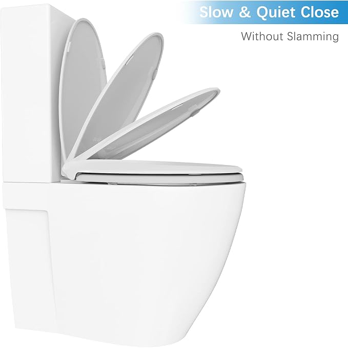 Elongated Toilet Seat Soft-Closing | Universal Fit for Standard Toilets | Thickened Durable PP Plastic with Quick Installation Hinge | Easy-Clean Surface