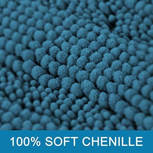 H.VERSAILTEX 2 Piece Bathroom Set - Super Absorbent Chenille Striped Bath Mats - Non Skid, Machine Washable - Turquoise Blue, 47 x 17 Plus 17 x 24 Inches