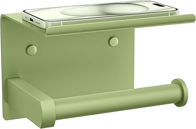 Toilet Paper Holder with Shelf Wall Mounted Toilet Paper Roll Dispenser | Heavy Duty Stainless Steel Soft Sage Green