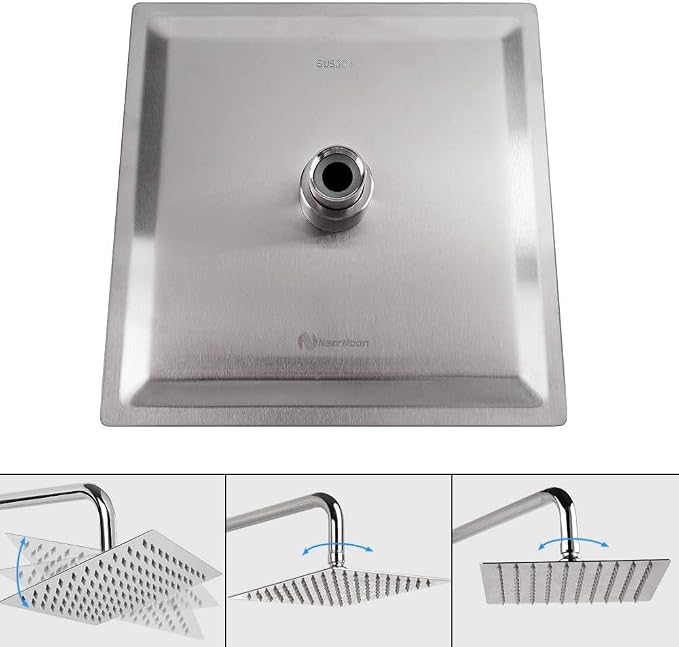 NearMoon Rain Shower Head, High Flow Stainless Steel Square Rainfall Shower, High Pressure Design, Awesome Shower Experience Even At Low Water Flow (8 Inch, Brushed Nickel)