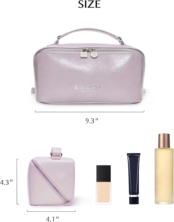 EACHY Large Capacity Travel Makeup Bag for Women, Cosmetic Pouch, Purple | Large-capacity zippered cosmetic pouch organizes makeup and toiletries as a travel makeup bag or toiletry bag for women