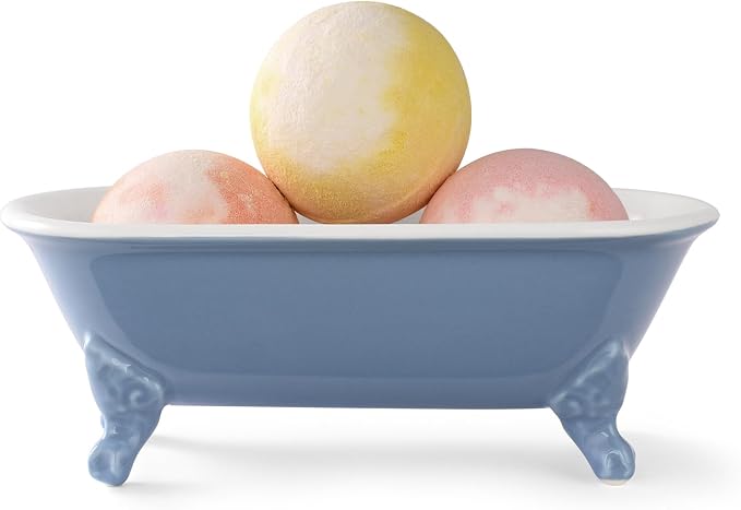 6.5" Ceramic Mini Clawfoot Bathtub Soap Dish, Blue | Decorative, Kitchen Sponge Holder, Shower Tray, 1 Pack