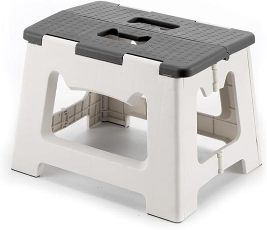 9'' Folding Step Stools for Kids & Adults, Hold Up to 300 Lbs Gray | Portable Foldable Step Stool for Toddlers, Plastic Small Collapsible Stepping Stools with Handle for Kitchen Bathroom