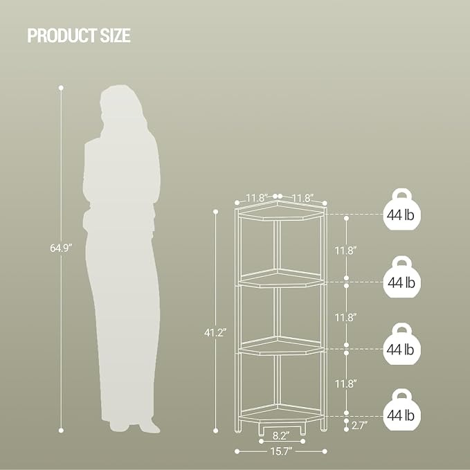 Hzuaneri Corner Shelf Stand 4-Tier Corner Bookshelf Storage Standing Shelf | Bookcase Plant Stand with Metal Frame for Living Room, Home Office, Bedroom, White CS05813W