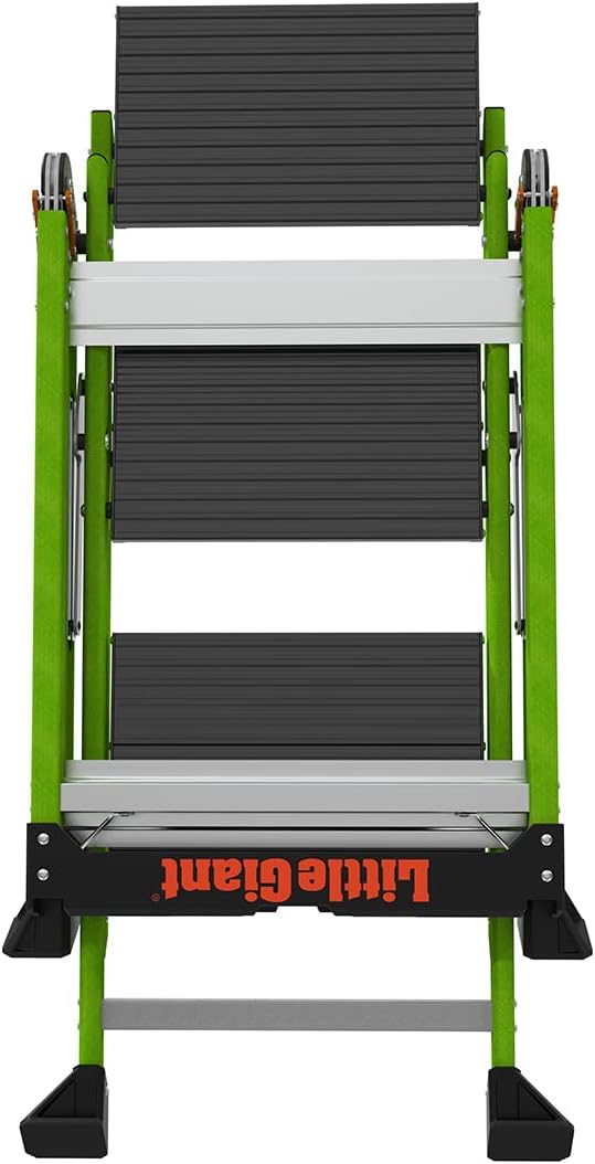 Little Giant Jumbo Step 3-Step Foldable 3 ft Fiberglass Stool, 11933 | Foldable Non-Conductive Fiberglass Step Stool, Extra-Wide Stair-Like Treads, Rotating Handrail, 375 lbs. Weight Capacity