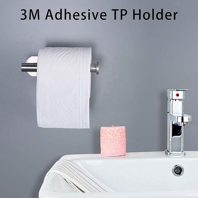 DGWHYC 3M Self-Adhesive Toilet Paper Holder No Drilling, SUS 304 Stainless Steel Brushed Nickel Wall Mounted Tissue Roll Holder for Bathroom, RV, Kitchen, Easy Install, Rust-Proof (DG-TPA22 Silver)