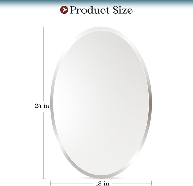 Frameless Oval Mirror, 18x24 Inch Oval Beveled Bathroom Mirrors for Over Sink, Tempered Glass Mirror for Vanity, Living Room, Bedroom, Entryway