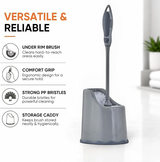 Superio Toilet Brush and Holder (1 Pack) Toilet Scrubber Bowl Cleaner Brushes Wand, Toilets Brush with Holder Caddy, Bathroom Cleaning Brush, Bowl Brush Set