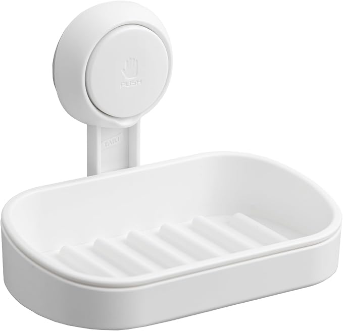 TAILI Soap Holder, Soap Dish for Shower Suction Cup, Bar Soap Holder, White | Removable Soap Holder Shower, Soap Tray for Shower Wall, Drill Free Sponge Holder, Bathroom & Kitchen, No drill