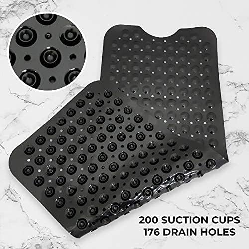 ENKOSI Non-Slip Bath & Shower Mat 40x16 Extra Long, Suction & Drain Holes | Clear Green look; Durable PVC; 40x16 in, Clear Green
