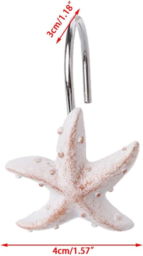 Seashell Shower Curtain Hooks for Bathroom Decorative, 12pcs Anti Rust Decorative Resin Shower Curtain Rings Rods Hooks