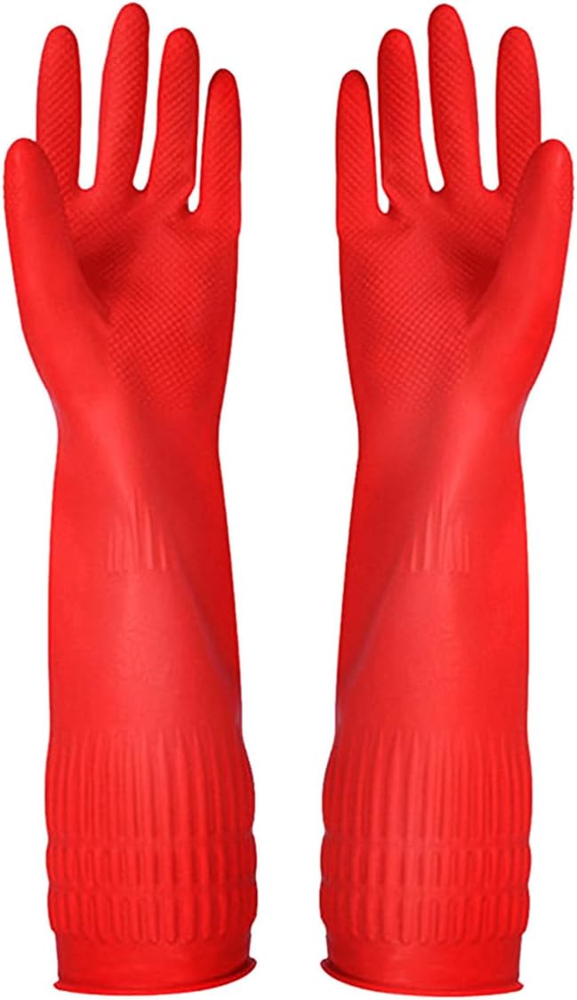 Rubber Cleaning Gloves Kitchen Dishwashing Glove 3-Pairs,Waterproof Reuseable.(Large)