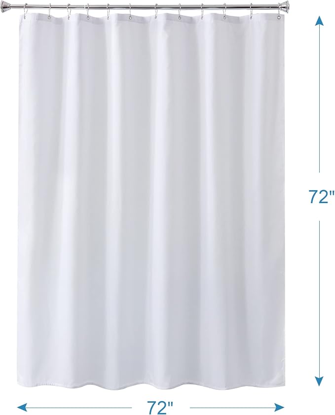 White Shower Liner Cloth Waterproof, White Shower Curtain Liner Fabric with Weighted Stones, Washable Shower Curtain and Liner 2-in-1, 120G Heavy Duty, 12 Grommet Holes, 72 x 72 Inches