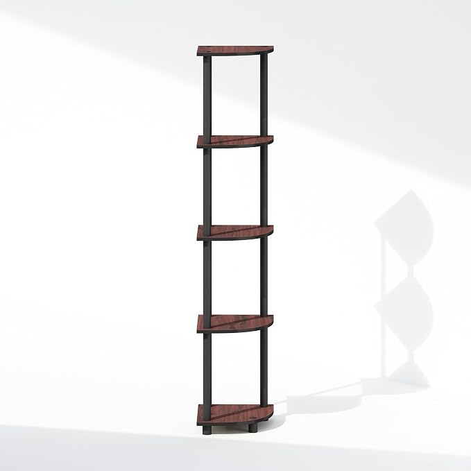 Furinno Turn-N-Tube Storage Shelves, 5-Tier Book Shelf, Corner Shelf, Toolless Open Shelves, for Organization and Storage, Living Room, Home Office, Hallway, Bedroom, Dark Cherry