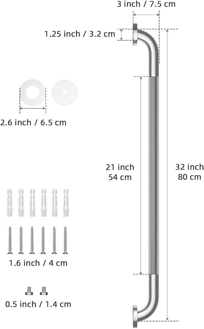 32 Inch Shower Grab Bars, Munzong Stainless Steel Bathtub Safety Bar | Bathroom Grab Bar Anti Slip 2 Pack Brushed Nickel Knurled Bathroom Balance Bar Safety Hand Rail Support Handicap Elderly