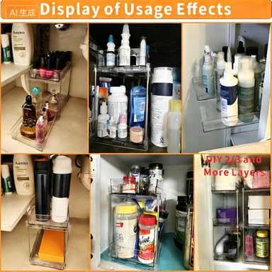 2 Tier Pull Out Cabinet Organizer and Medicine Cabinet Storage for Supplement,Vitamin,Medication and Pill Bottle,10.4" Deep Pantry Organizers Drawer,Under Sink Organizer for Bathroom,Cupboard