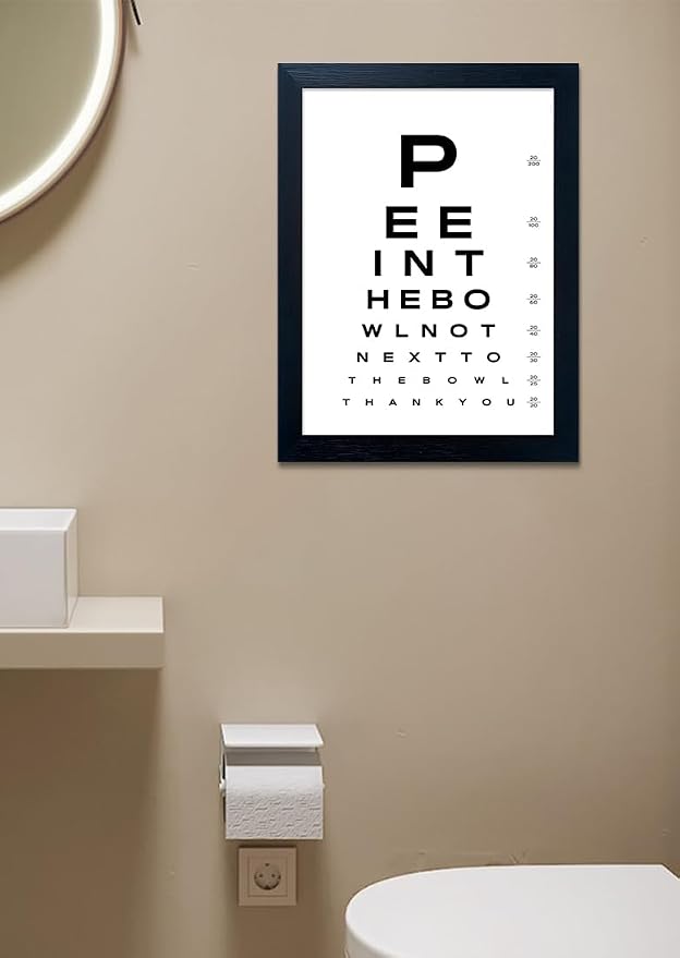 Funny Bathroom Signs Eye Chart Canvas Wall Art Framed Black and White Bathroom Wall Art Humor Fun Toilet Print Poster Home Picture Wall Decor