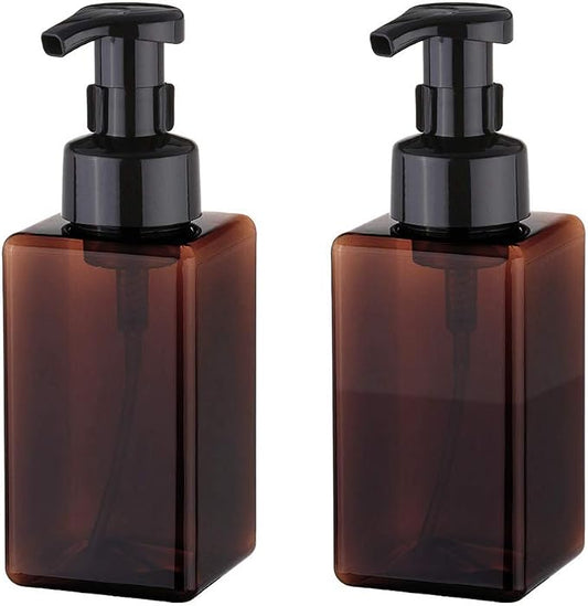 UUJOLY Foaming Soap Dispenser, 450ml (15oz) Refillable Pump Bottle Plastic for Liquid Soap, Shampoo, Body Wash (2 Pcs) (Amber) | Hand Dispenser for Liquid Soap, Shampoo & Body Wash – Saves Soap with Rich Foam, Reusable, Easy to Refill, BPA-Free