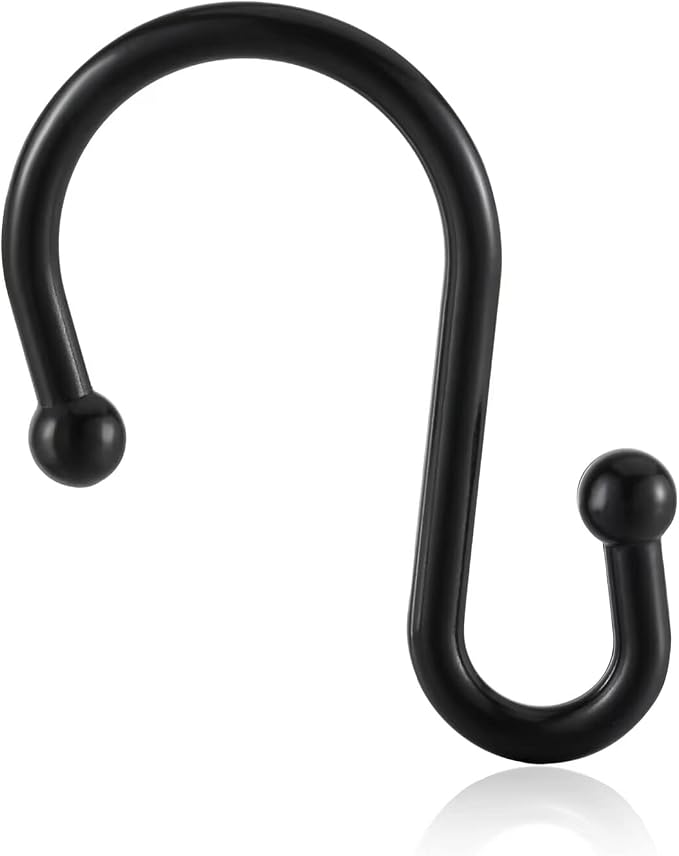 Black Decorative Shower Curtain Hooks 5mm Metal Wire 12PCS S Hooks Shower Curtain Hangers for Bathroom,Clothing,Towels, Kitchen Utensils,Plants (Black)