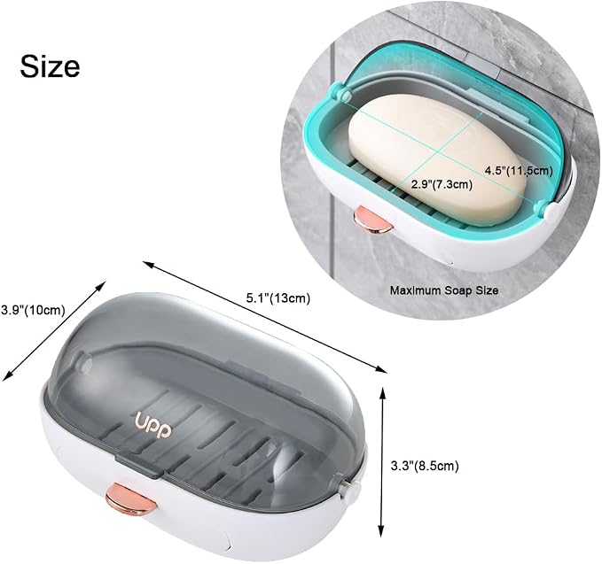 1Pc Shower Soap Dish Holder with Lid, Bar Soap Container with Drain | Wall Mounted Soap Box Container for Shower, Bathroom, Bathtub, Kitchen Sink, Adhesive Included