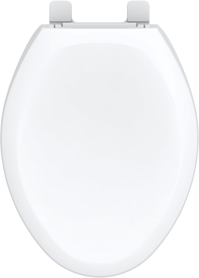 Gerber Elongated Toilet Seat with Cover, Standard Close, Quick & Easy Install, Heavy-Duty Plastic, Adjustable Fit for Standard Elongated Toilets, Durable & Fade-Resistant, White G0099216