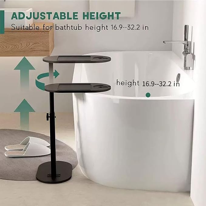 Bamboo Bathtub Tray Table with Adjustable Height,Freestanding Design for Spa,Bathtub, Bed, Sofa, Couch with Wine Glass Holder, Perfect for Luxury Bath Home Spa Gift（Black）