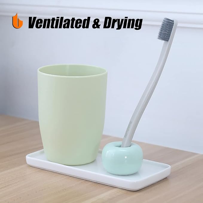 Urbanstrive Sleek Mini Ceramics Toothbrush Holder Stand for Bathroom Vanity Countertops (Green 1-Pack)