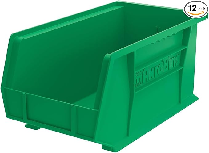 Akro-Mils 30240 AkroBins Plastic Storage Bins, 15"x8"x7", Green, 12-Pack | Space-Saving Stackable Bins for Garage, Pantry, Craft Organization