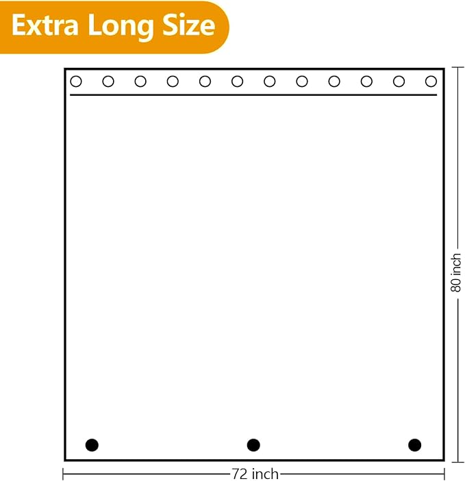 Seenus Waterproof Fabric Long Shower Curtain Liner 80 inch Length, Washable Cloth Shower Liner with 3 Large Magnets, 72'' x 80'' Solid White Lightweight Bathroom Shower Curtain Extra Long