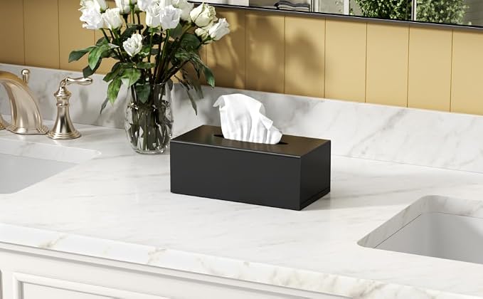 FEMELI Matte Black Long Tissue Boxs Covers Holder Rectangular Acrylic Home | Acrylic Black Matte Tissue Box Cover Modern Decorative Facial Paper Dispenser for Bathroom Bedroom Kitchen