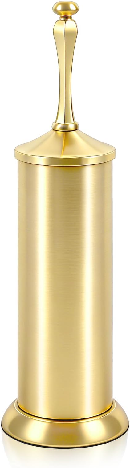 Brushed Gold Toilet Brush and Holder，Extra Long Handled Toilet Brush for Bathroom，Stainless Steel Heavy Duty Toilet Bowl Brush,Deep Cleaning Modern Toilet Cleaner Brush -Space Saving, Covered Brush