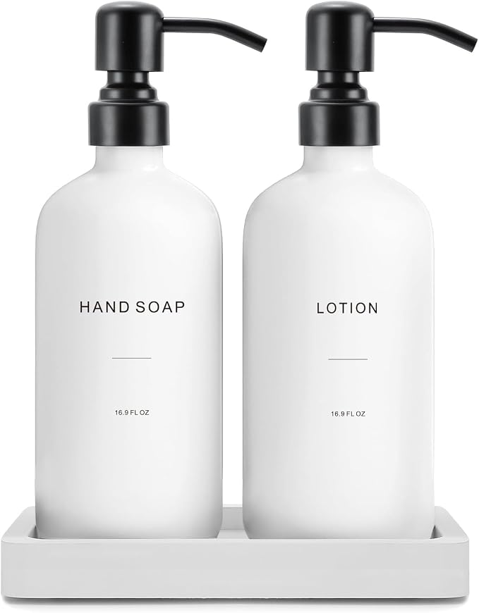 Prus Waso White Soap Dispenser Set | Contains Hand and Lotion Dispenser with Pump. Perfect for Guest Bathroom Decor