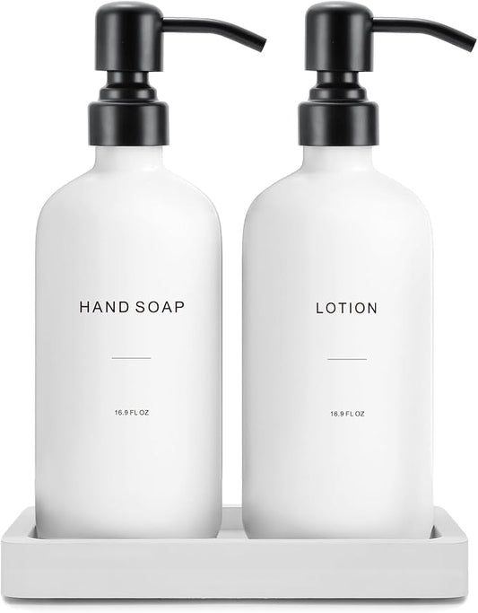Prus Waso White Soap Dispenser Set | Contains Hand and Lotion Dispenser with Pump. Perfect for Guest Bathroom Decor