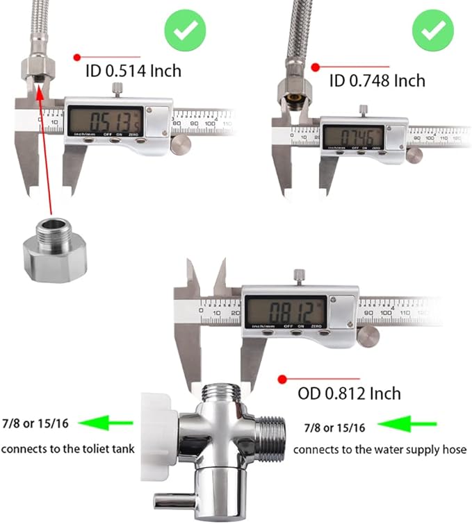 Bidet T Adapter with Shut off Valve,Metal T Valve for Bidet 7/8” X 7/8” X 1/2”or 3/8”,Tee Connector Bidet Attachment for Toilet