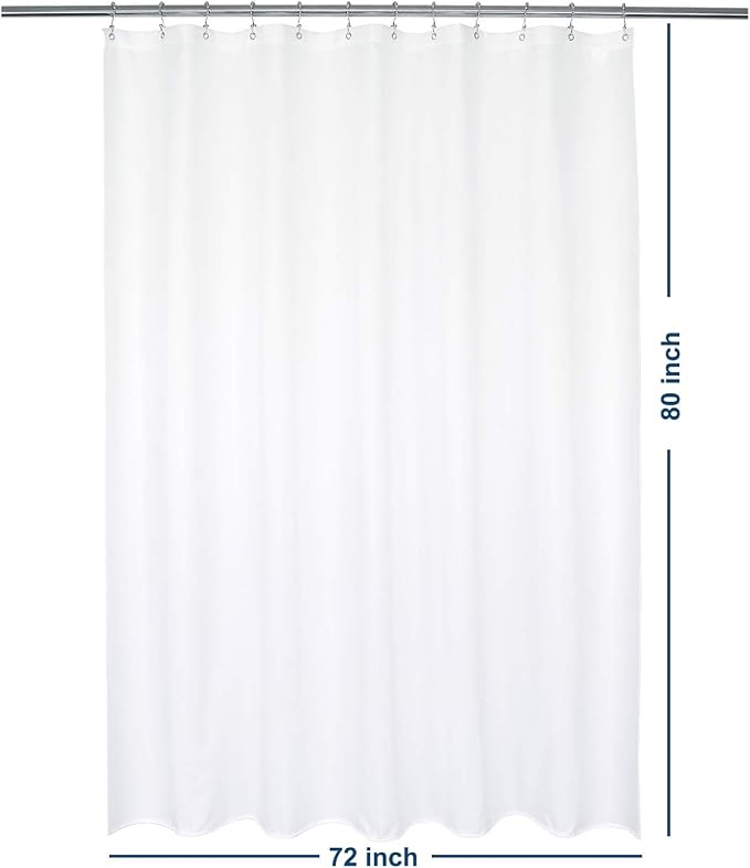 Barossa Design 72x80 Long Fabric Shower Curtain or Liner White | Soft Microfiber Cloth, Waterproof, Hotel Quality, Machine Washable, 72W x 80H for Bathroom