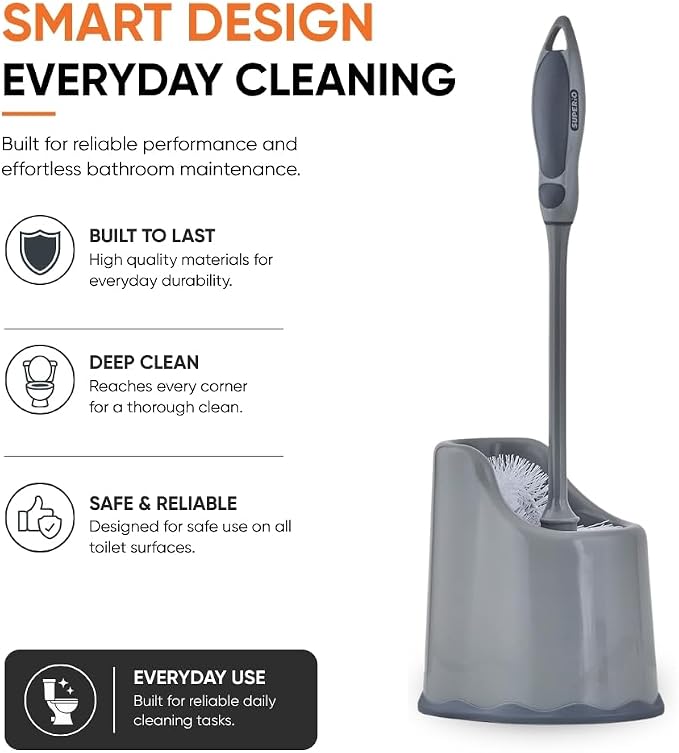 Superio Toilet Brush and Holder (1 Pack) Toilet Scrubber Bowl Cleaner Brushes Wand, Toilets Brush with Holder Caddy, Bathroom Cleaning Brush, Bowl Brush Set