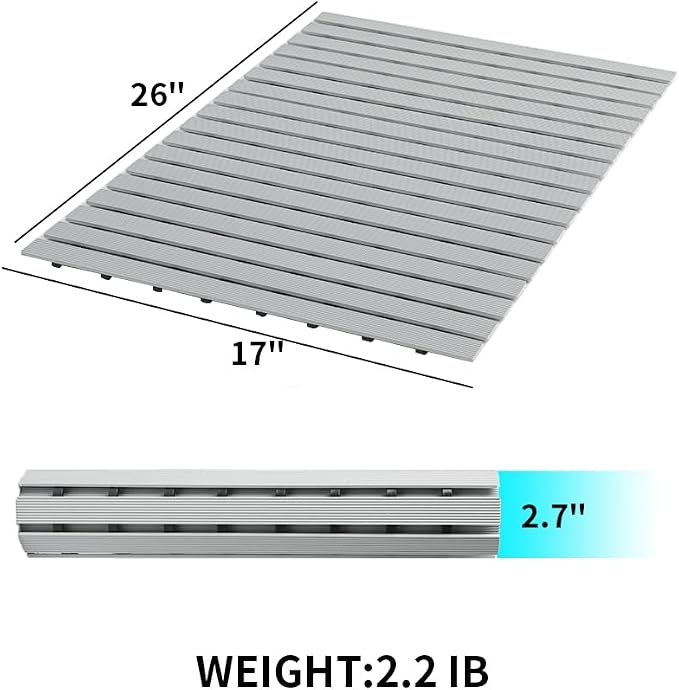 PADOOR Shower-Mat Non Slip, Heavy Duty Bathtub-Mat Curlable Quick Drain Sturdy Bath Tub Mat Without Suction Cups for Indoor Outdoor Use 17x26 Inch Grey