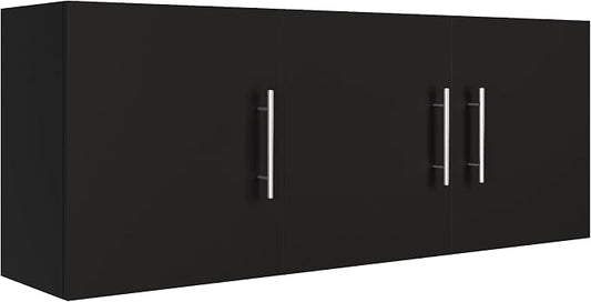 Laundry Wall Cabinet, 54"W x 12"D x 20"H Wooden Wall Mounted Storage Cabinet, 3 Door Cabinet with Soft Close and Metal Handle and Adjustable Shelf, for Kitchen, Garage, Laundry, Bathroom, Black
