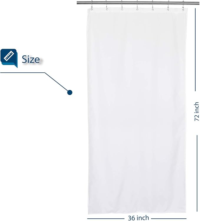 Barossa Design 36x72 Waterproof Fabric Stall Shower Curtain or Liner White | Soft Microfiber, Hotel Quality, Machine Washable, 36 inch Wide Half Size, Stand-up Small Narrow Single Cloth Shower Curtain