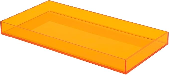 ROYALITA Acrylic Tray for Countertop, Guest Towel Holder Tray for Bathroom | Vanity Trays for Napkin Perfume Jewelry Makeup, Bathroom Tray for Soap Dispenser, Aromatherapy, Cup & Candle, Orange