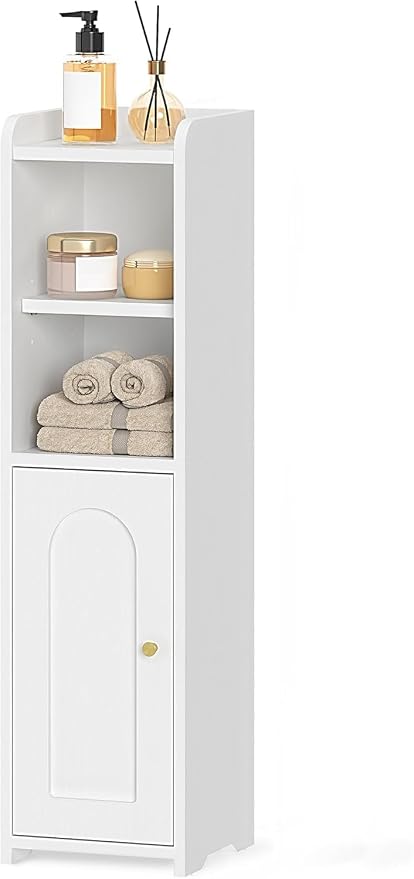 Hzuaneri Bathroom Storage Cabinet, Narrow Toilet Paper Cabinets with Doors | Small Corner Floor Cabinet with Doors and Adjustable Shelf, Bathroom Organizer for Small Spaces, White BC19703X
