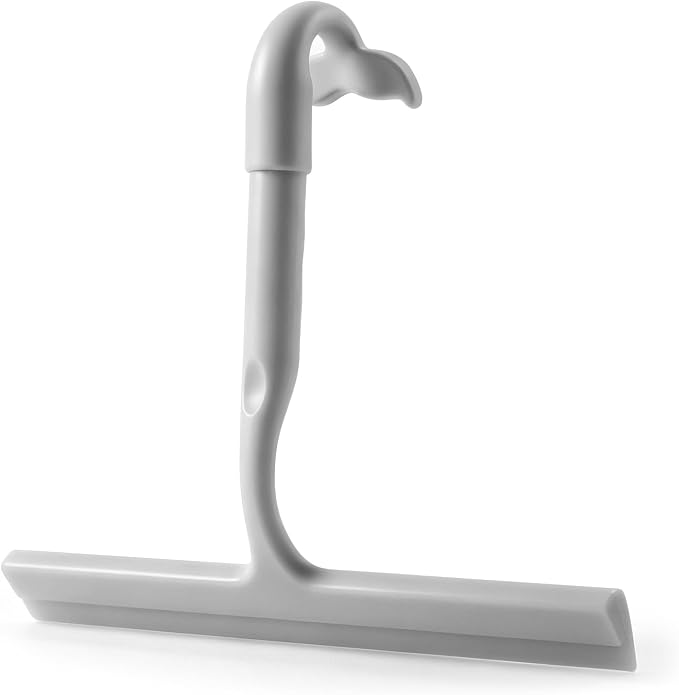 Shower Squeegee for Glass Doors, 10-Inch Silicone, Fishtail Type Hook, Grey | One-piece Silicone, Fishtail Hook, Non-slip Grip and Quiet Glide for Shower Glass, Tile, Mirrors, Windows and Car Glass