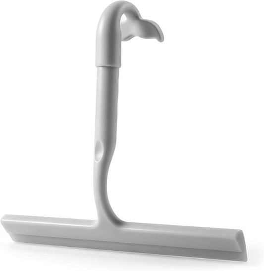 Shower Squeegee for Glass Doors, 10-Inch Silicone, Fishtail Type Hook, Grey | One-piece Silicone, Fishtail Hook, Non-slip Grip and Quiet Glide for Shower Glass, Tile, Mirrors, Windows and Car Glass