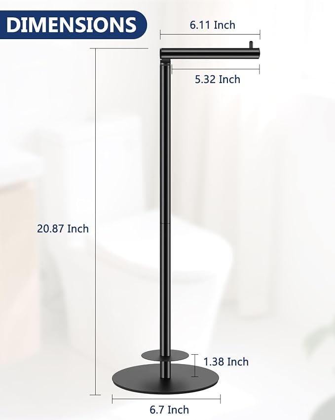 Toilet Paper Holder Stand, Bathroom Toilet Paper Stand with Shelf, Free Standing Toilet Paper Roll Storage Holder for 4 Rolls, Black, Naturous