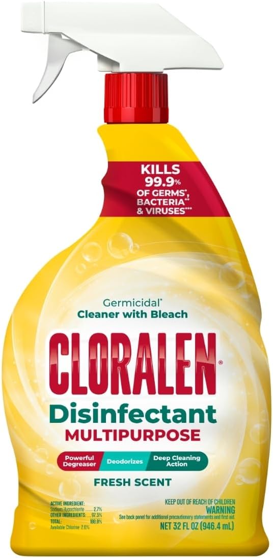 Cloralen All Purpose Cleaner with Bleach Spray - 32 fl oz - Fresh Scent | 3-in-1 Multipurpose Cleaner Spray - Deep Cleans, Eliminates Stains & Degreases