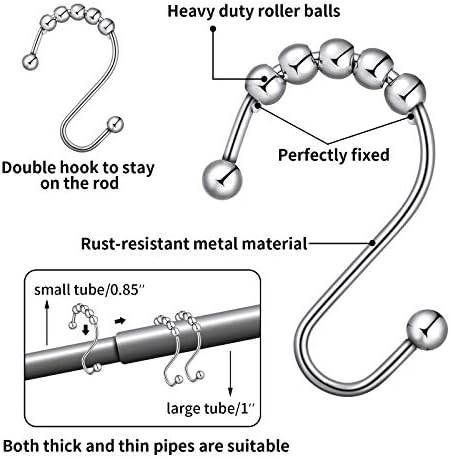 Hotop Shower Curtain Hooks Rings Rust Resistant Stainless Steel Hook Hangers for Bathroom Shower Curtain Kitchen Utensils Clothes Towels(24 Pieces)