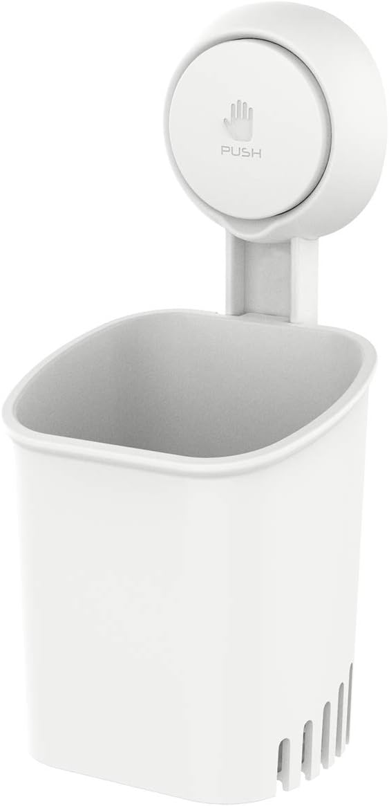 Powerful Suction Cup Toothbrush Holder, Drill-Free Wall Shower Holder for Toothbrush, Toothpaste, Razor, Removable Suction Cup in Shower, Self-draining Kitchen Tableware Organizer, White