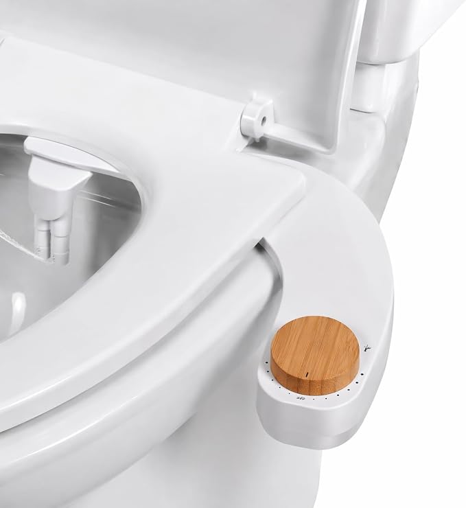 Ultra Slim Toilet Bidet Attachment, Dual Nozzle Front & Rear Wash, Adjustable Cold Water Pressure, Stainless Steel Inlet, Easy to Install Sanitary Toilet Cleansing Accessory